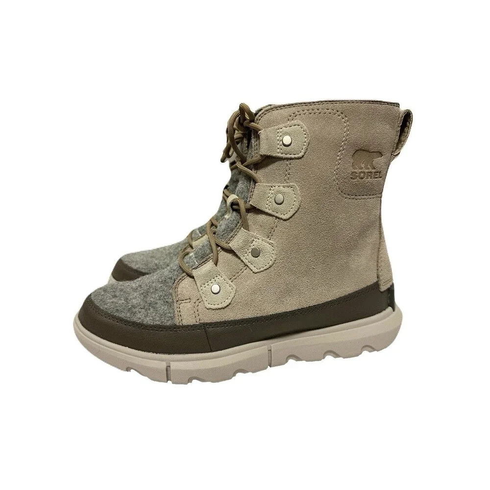 NEW Sorel Womens Size 8 Explorer II Joan Waterproof Taupe Gray Suede Winter Boot